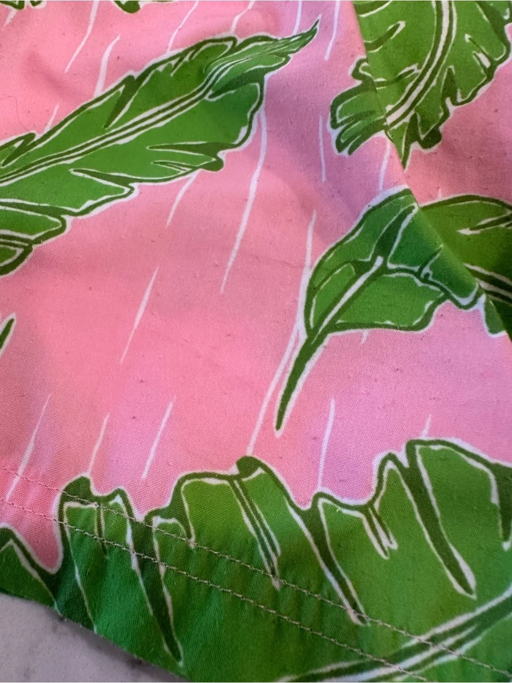 The Beaufort Bonnet Company Pink Swim trunks with Green Palm Print